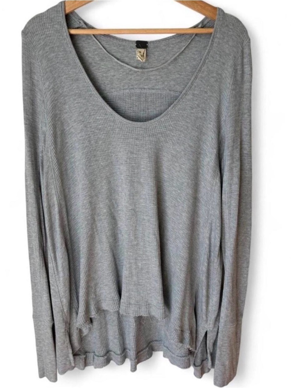 We The Free gray blue scoop-neck thermal ribbed long aleeve top, size S